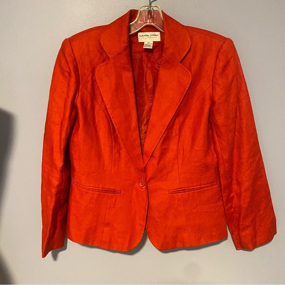 Vintage  Linen Blazer One Button Shoulder Pads Sz 6P - Picture 5 of 10